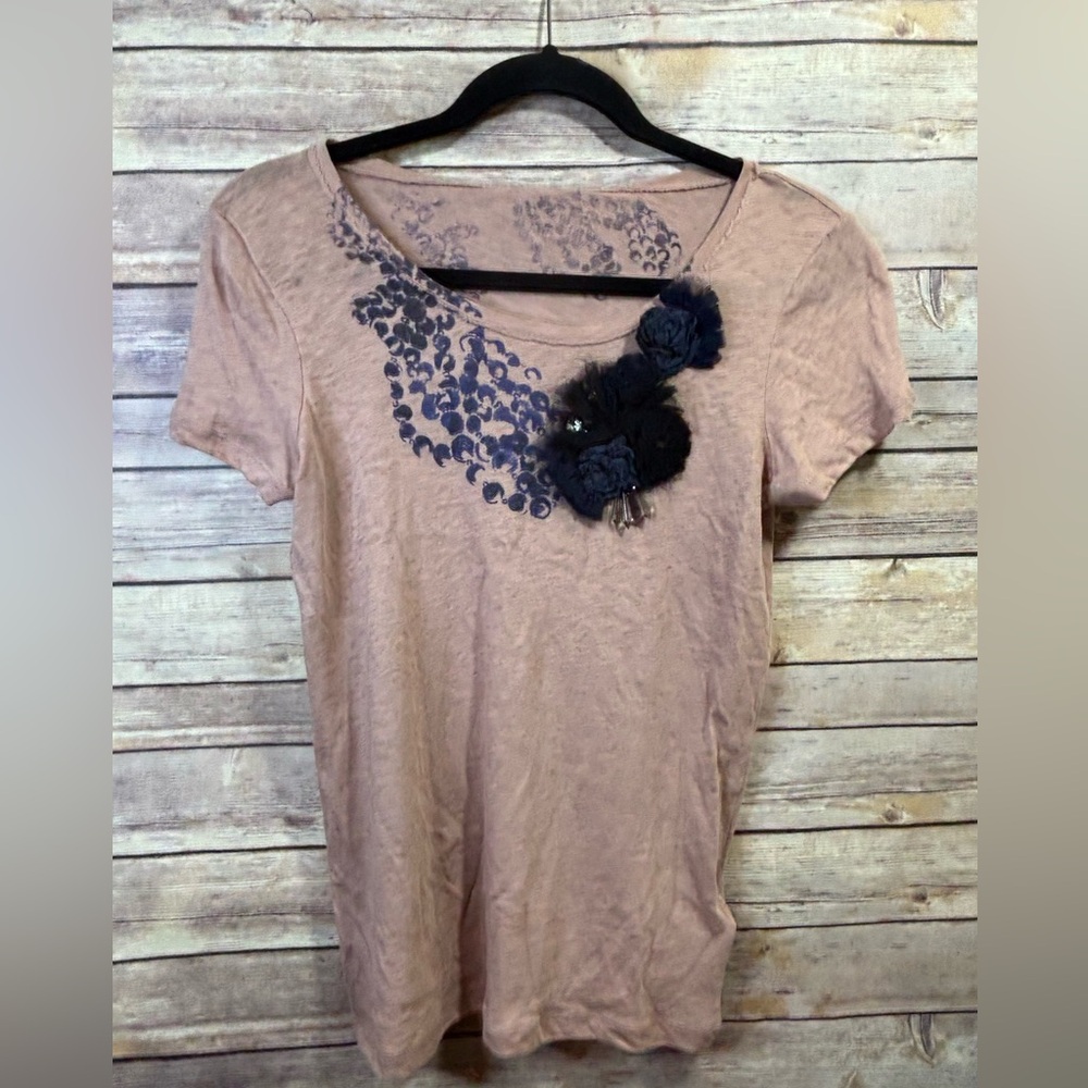 NWT J. Crew Embellished Tee Pink w Blue Floral Size Small